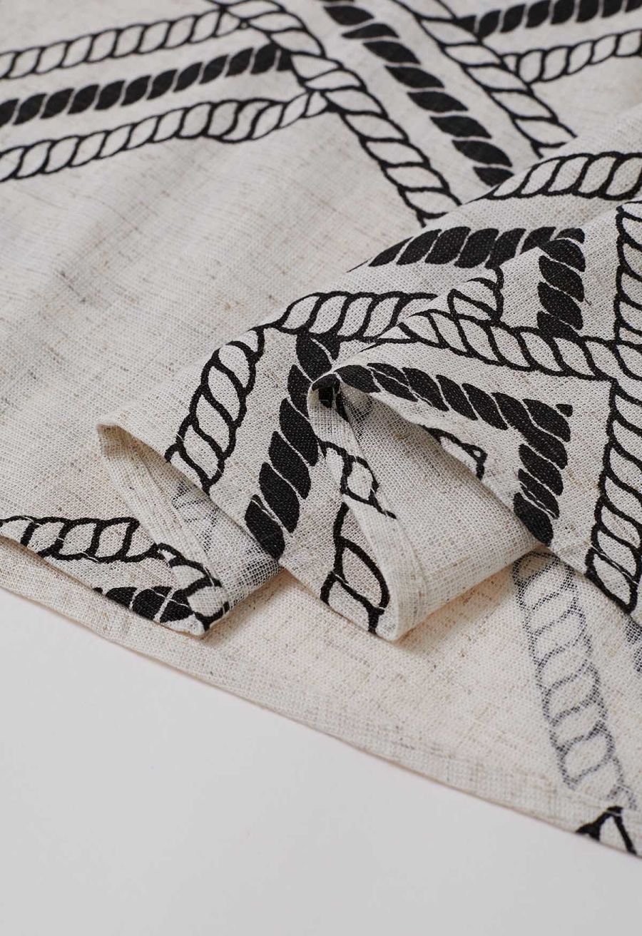 Geometric Grid Linen-Blend Backless Halter Top