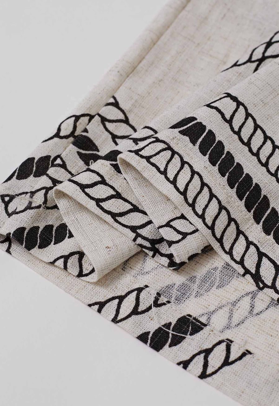 Geometric Grid Linen-Blend Palazzo Pants