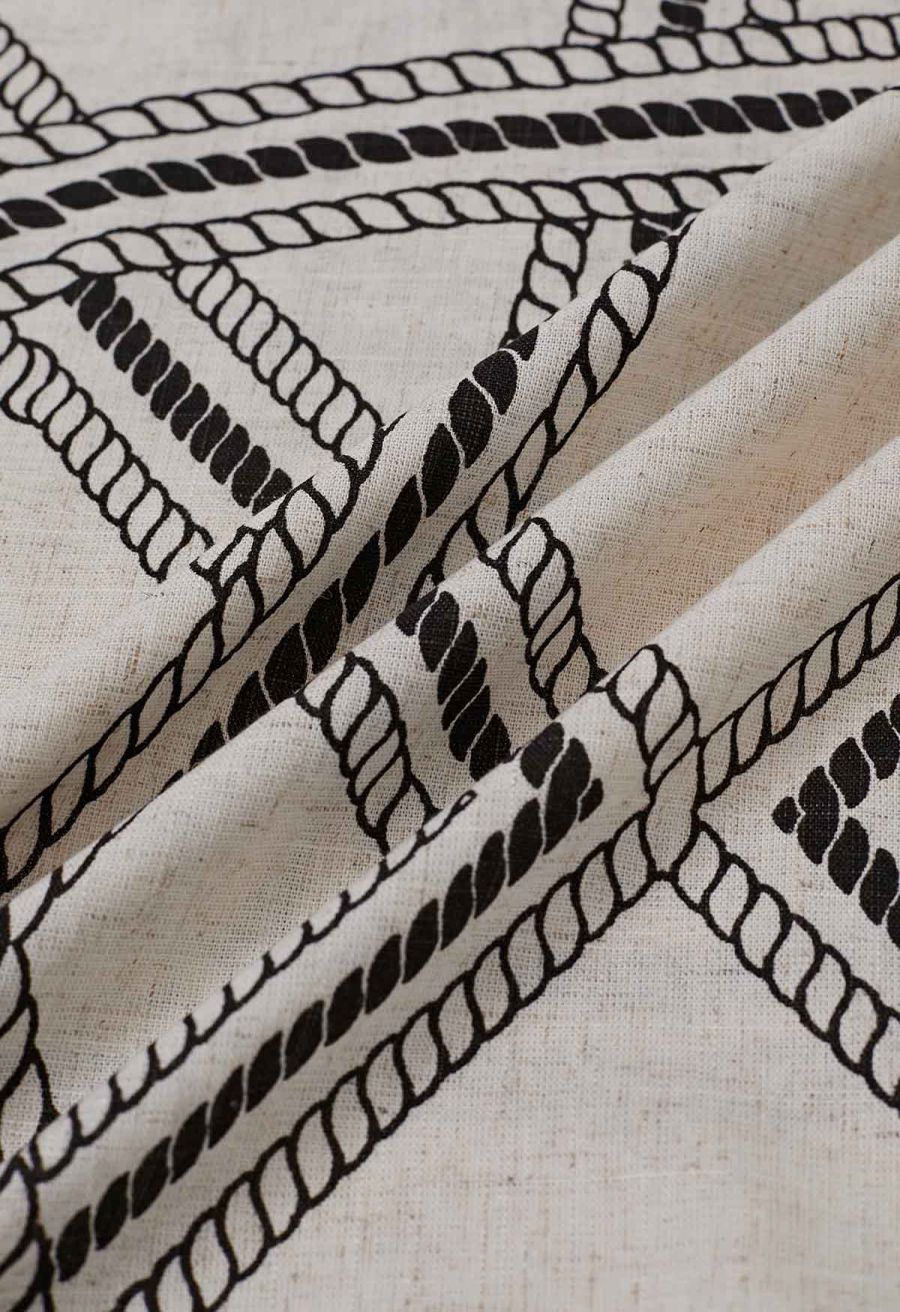 Geometric Grid Linen-Blend Palazzo Pants