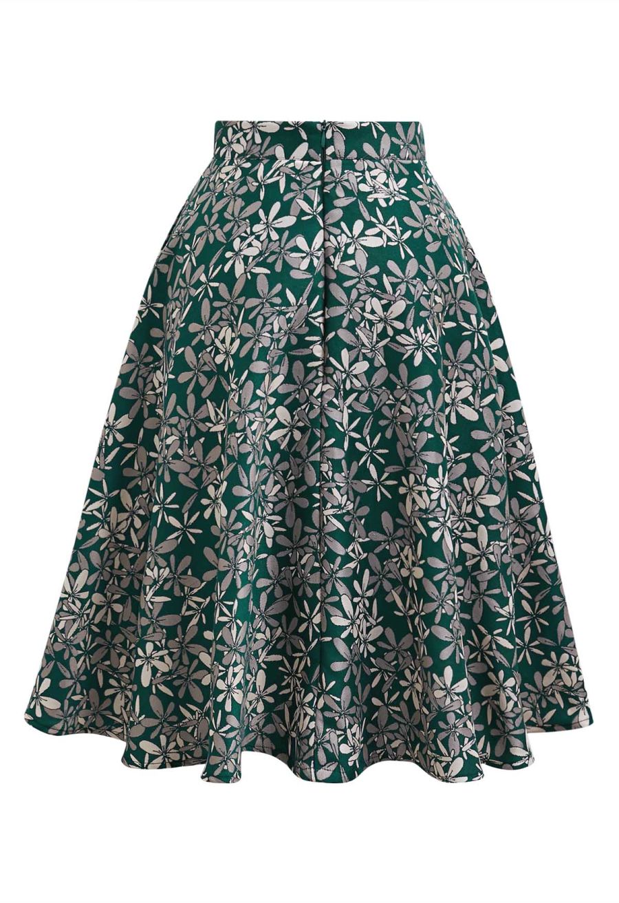 Blissful Daisy Jacquard Side Pocket A-Line Midi Skirt