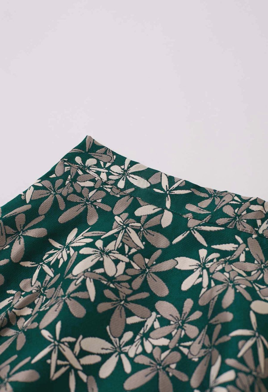 Blissful Daisy Jacquard Side Pocket A-Line Midi Skirt