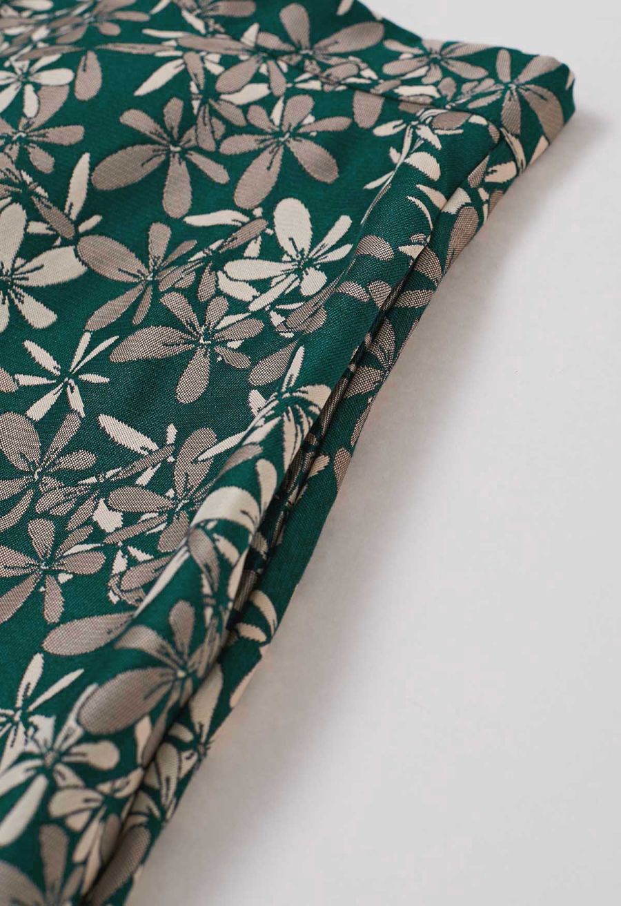 Blissful Daisy Jacquard Side Pocket A-Line Midi Skirt
