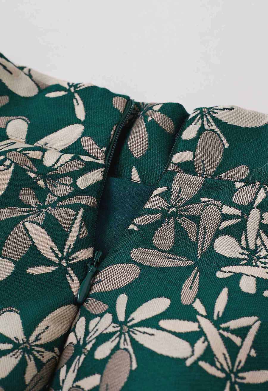 Blissful Daisy Jacquard Side Pocket A-Line Midi Skirt