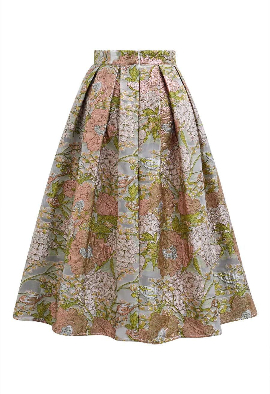 Lustrous Garden Jacquard Pleated Organza Midi Skirt