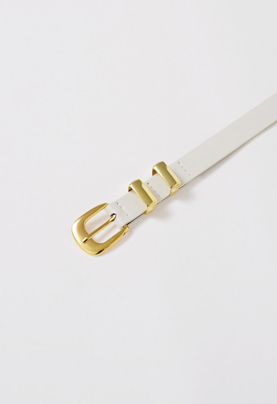 Golden V-Shape Metal Decor Belted Shorts in Ivory