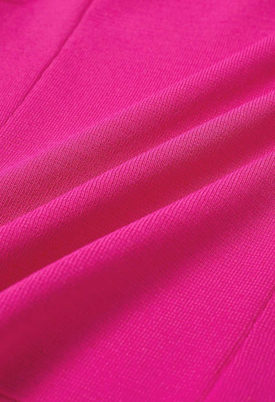 Off-Shoulder Tiered Cropped Knit Top in Hot Pink