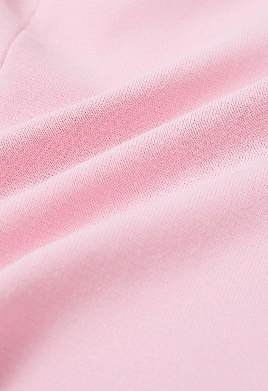 Off-Shoulder Tiered Cropped Knit Top in Light Pink