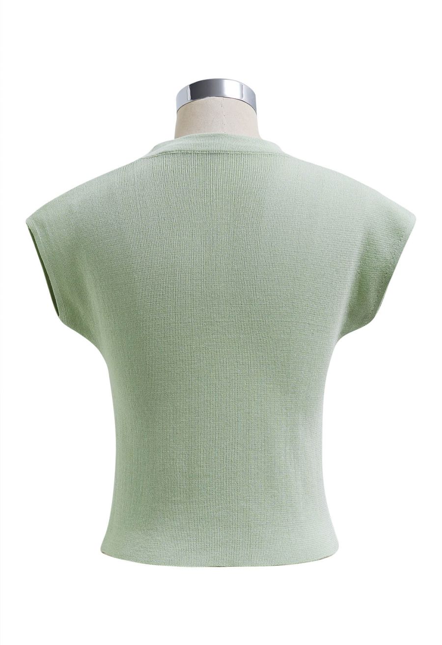Side Tie Knotted Cap Sleeve Crop Knit Top in Pistachio