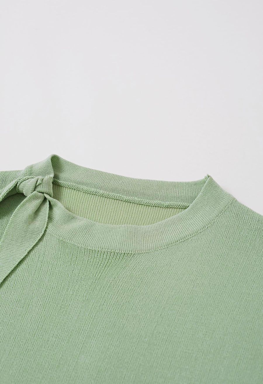 Side Tie Knotted Cap Sleeve Crop Knit Top in Pistachio