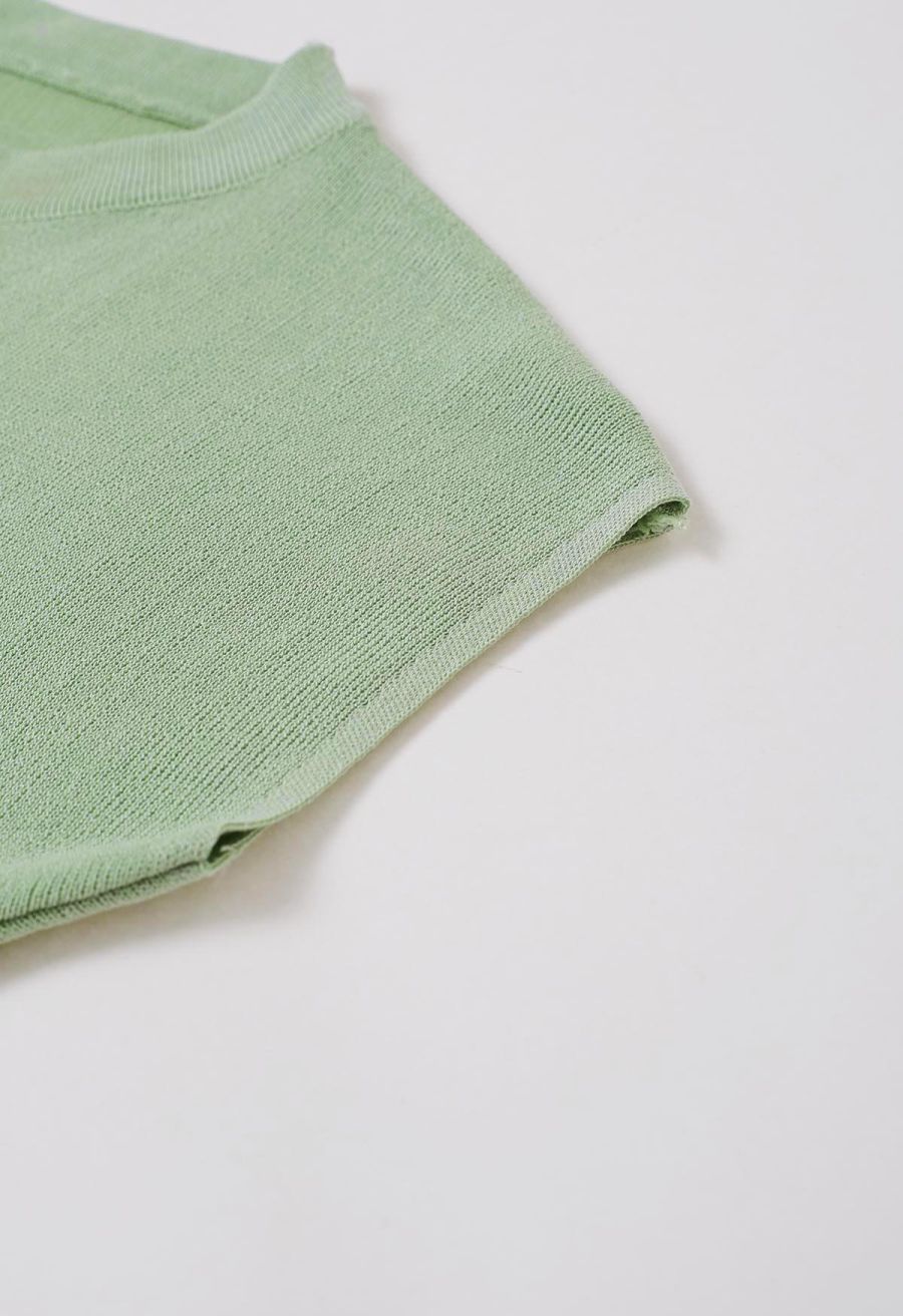 Side Tie Knotted Cap Sleeve Crop Knit Top in Pistachio