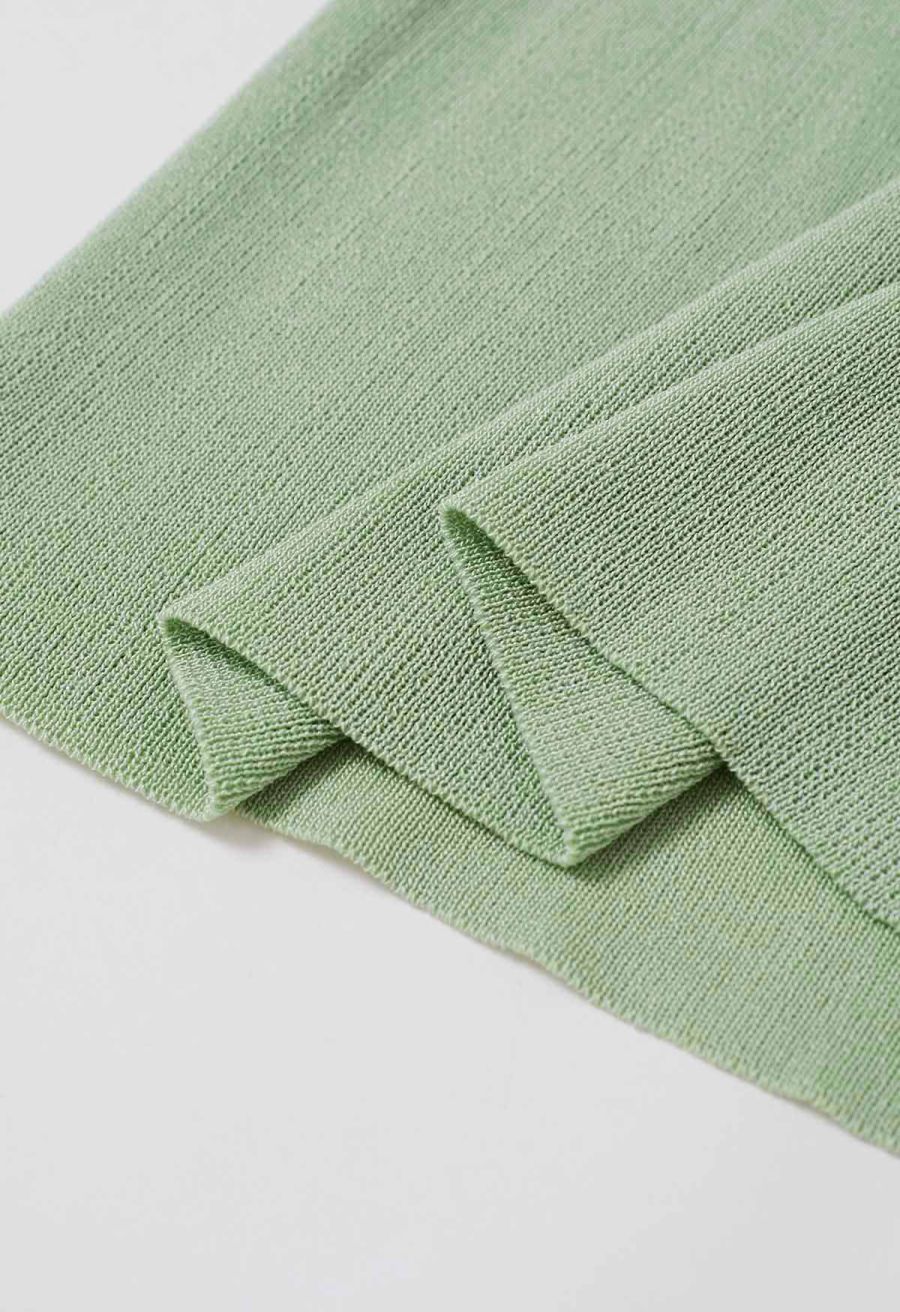 Side Tie Knotted Cap Sleeve Crop Knit Top in Pistachio