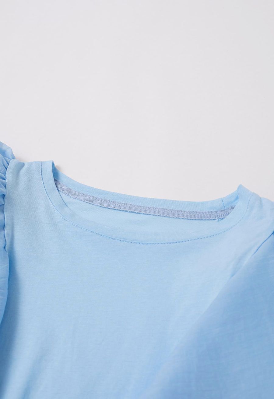 Exaggerated Organza Ruffles Sleeveless Top in Sky Blue
