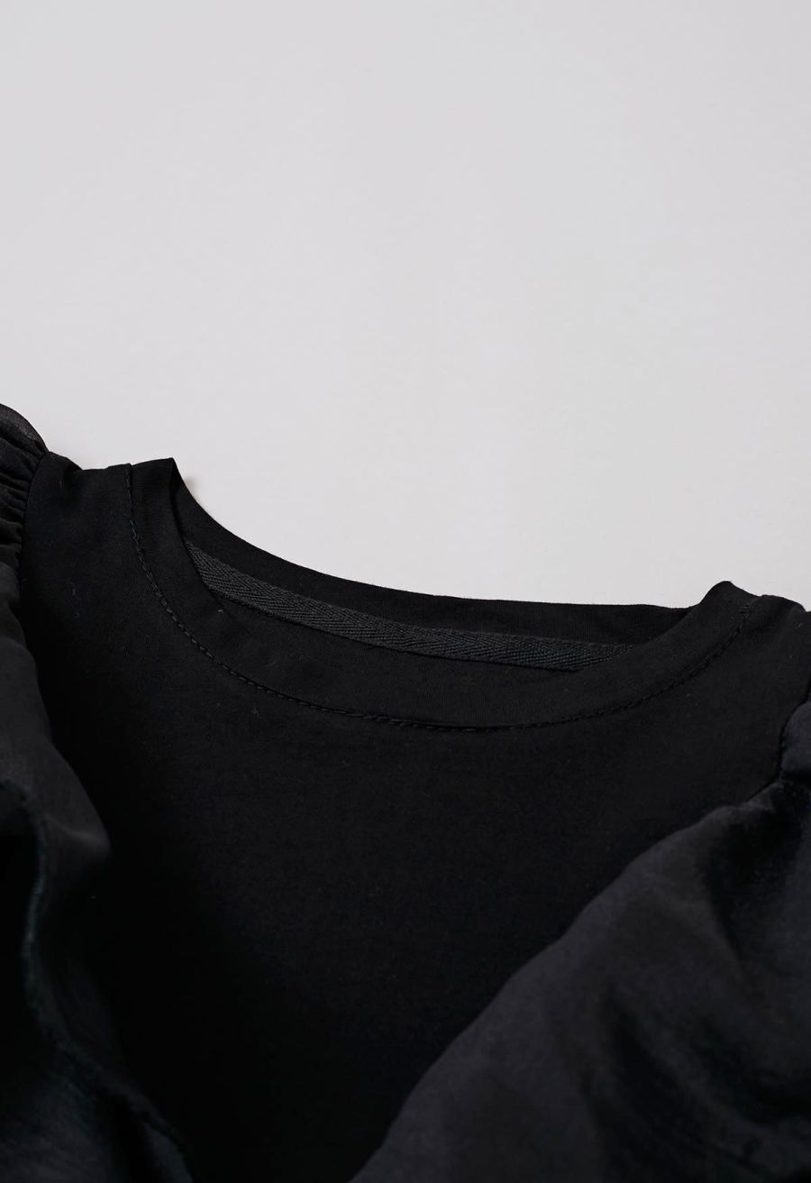 Exaggerated Organza Ruffles Sleeveless Top in Black