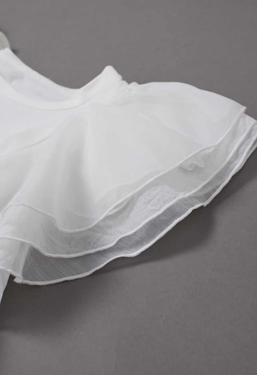 Exaggerated Organza Ruffles Sleeveless Top in White