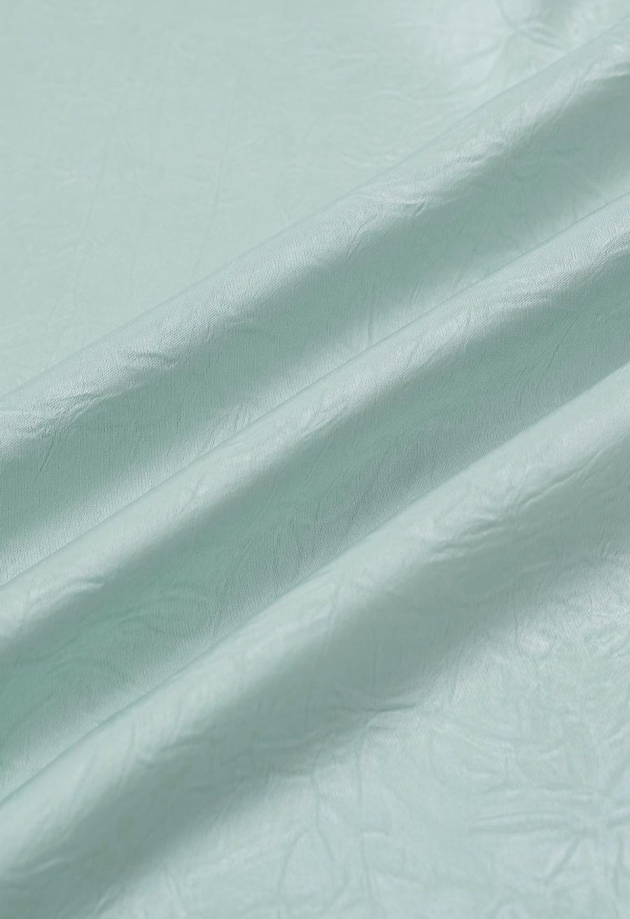 Brooch Decor Necktie Textured Satin Top in in Mint