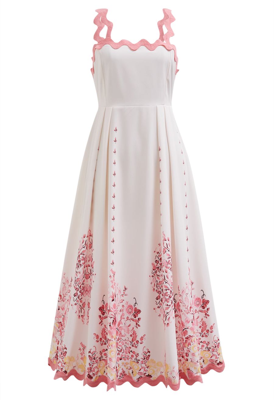 Pinky Wavy Floral Tie-Back Bowknot Cami Dress