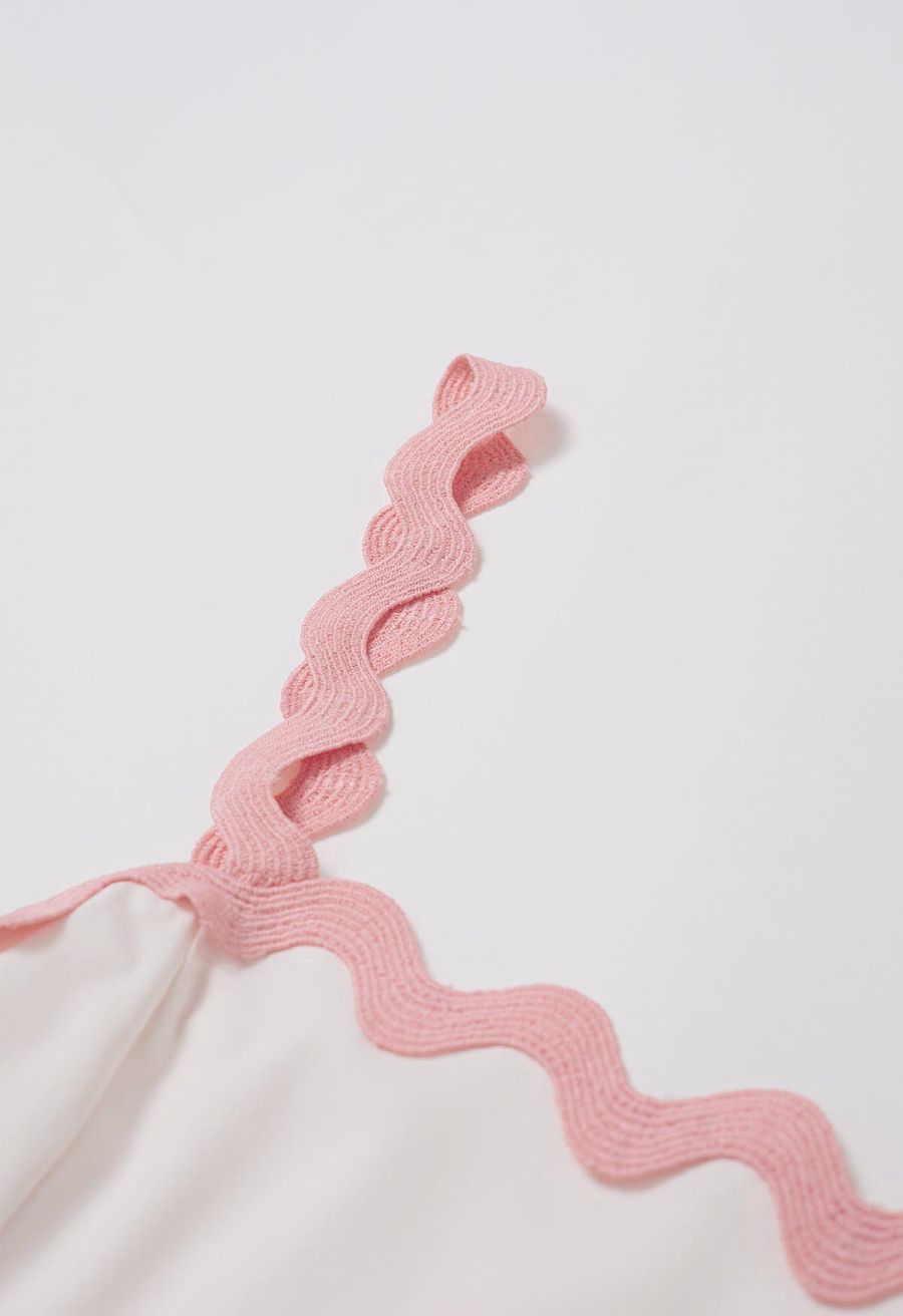 Pinky Wavy Floral Tie-Back Bowknot Cami Dress