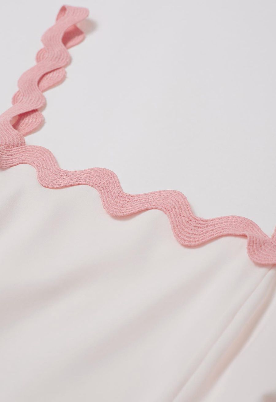 Pinky Wavy Floral Tie-Back Bowknot Cami Dress