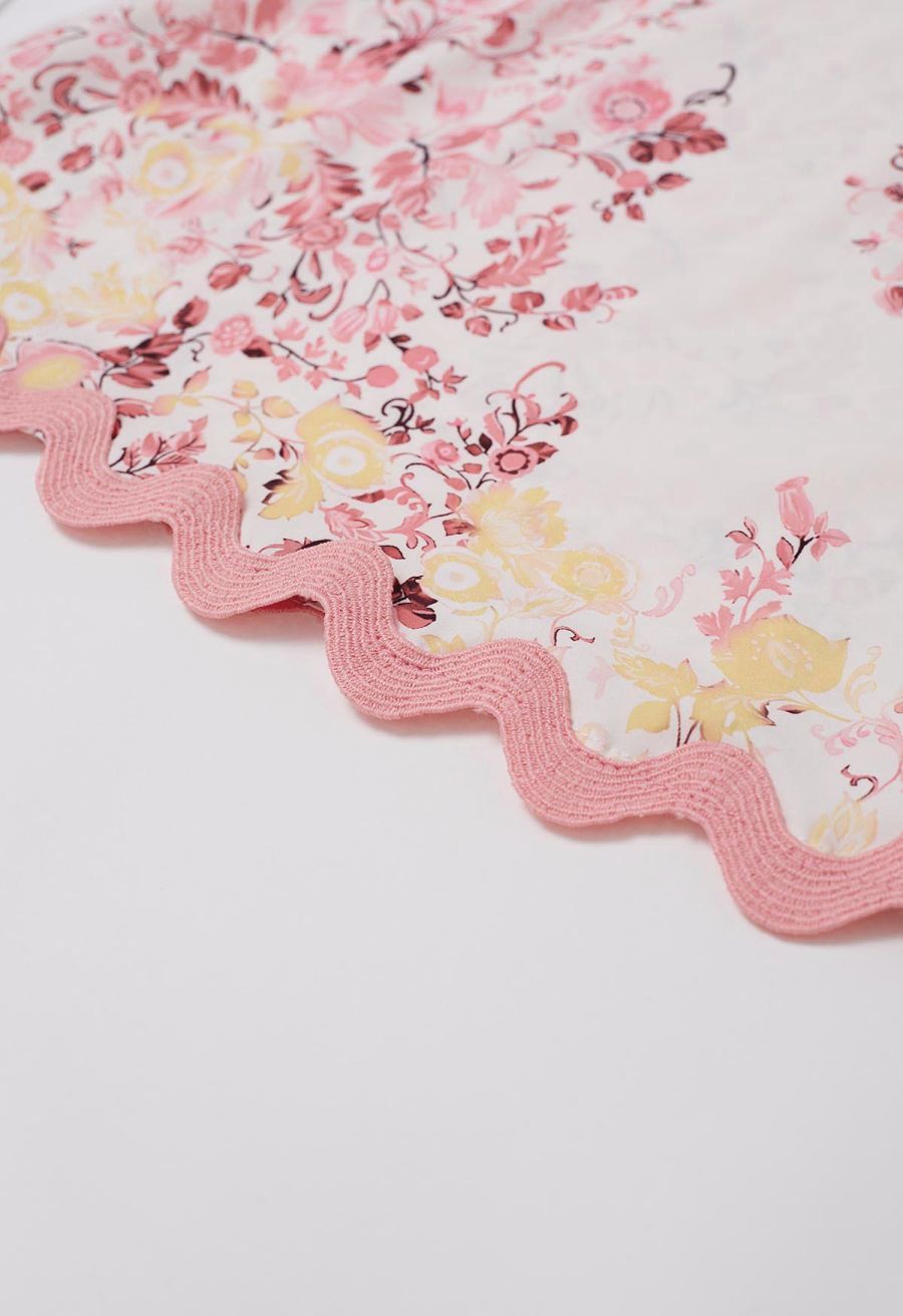 Pinky Wavy Floral Tie-Back Bowknot Cami Dress