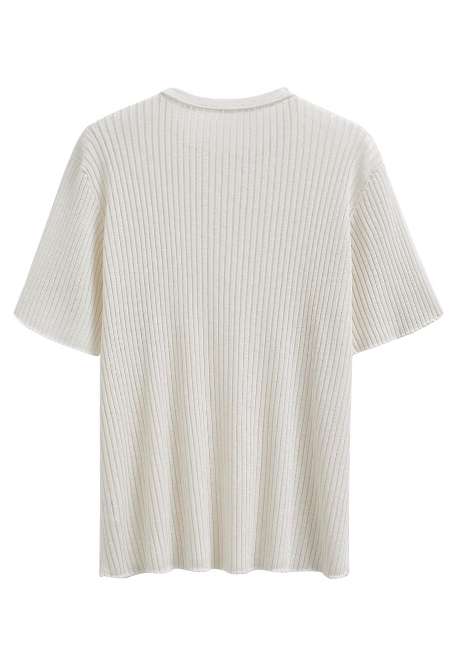 Cozy Effortless Ribbed Knit Top and Skirt Set in Ivory