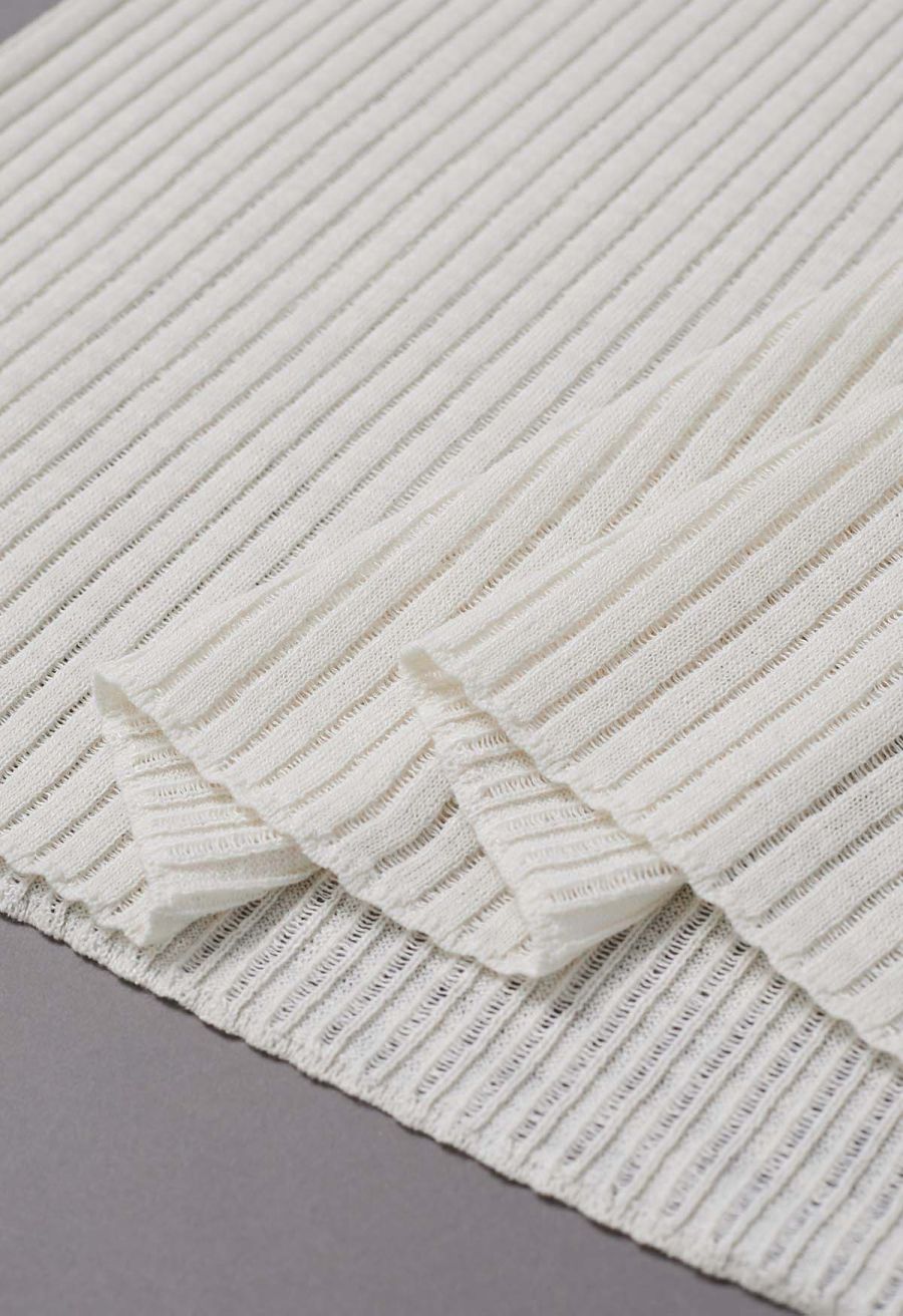 Cozy Effortless Ribbed Knit Top and Skirt Set in Ivory