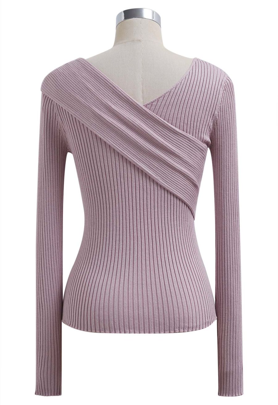 Crisscross Full Ribbed Knit Top in Mauve