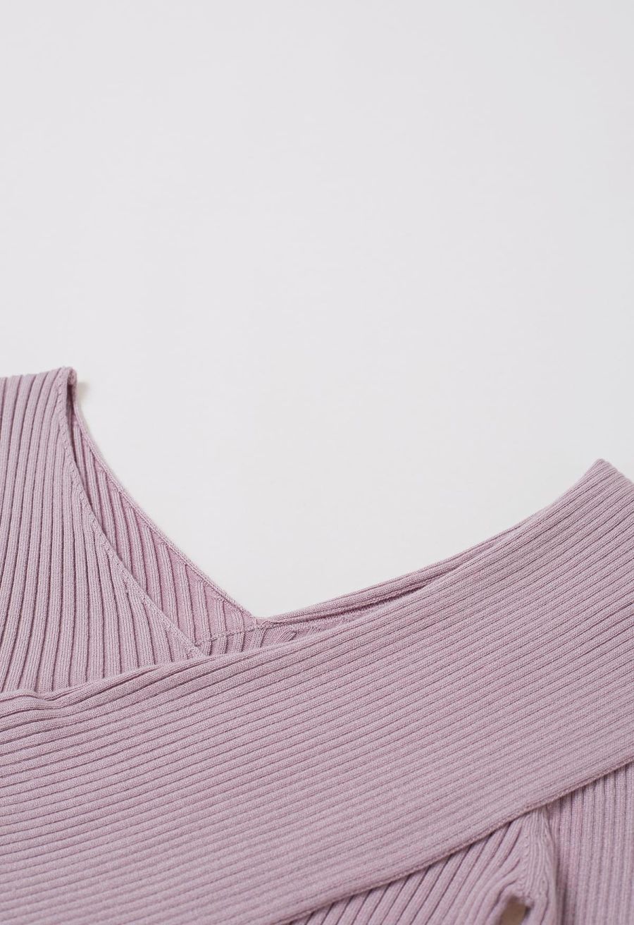 Crisscross Full Ribbed Knit Top in Mauve