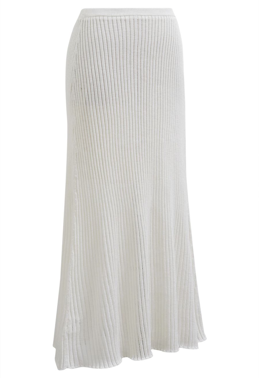 Cozy Effortless Ribbed Knit Top and Skirt Set in Ivory