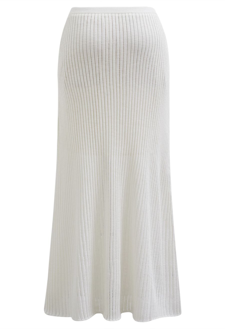 Cozy Effortless Ribbed Knit Top and Skirt Set in Ivory
