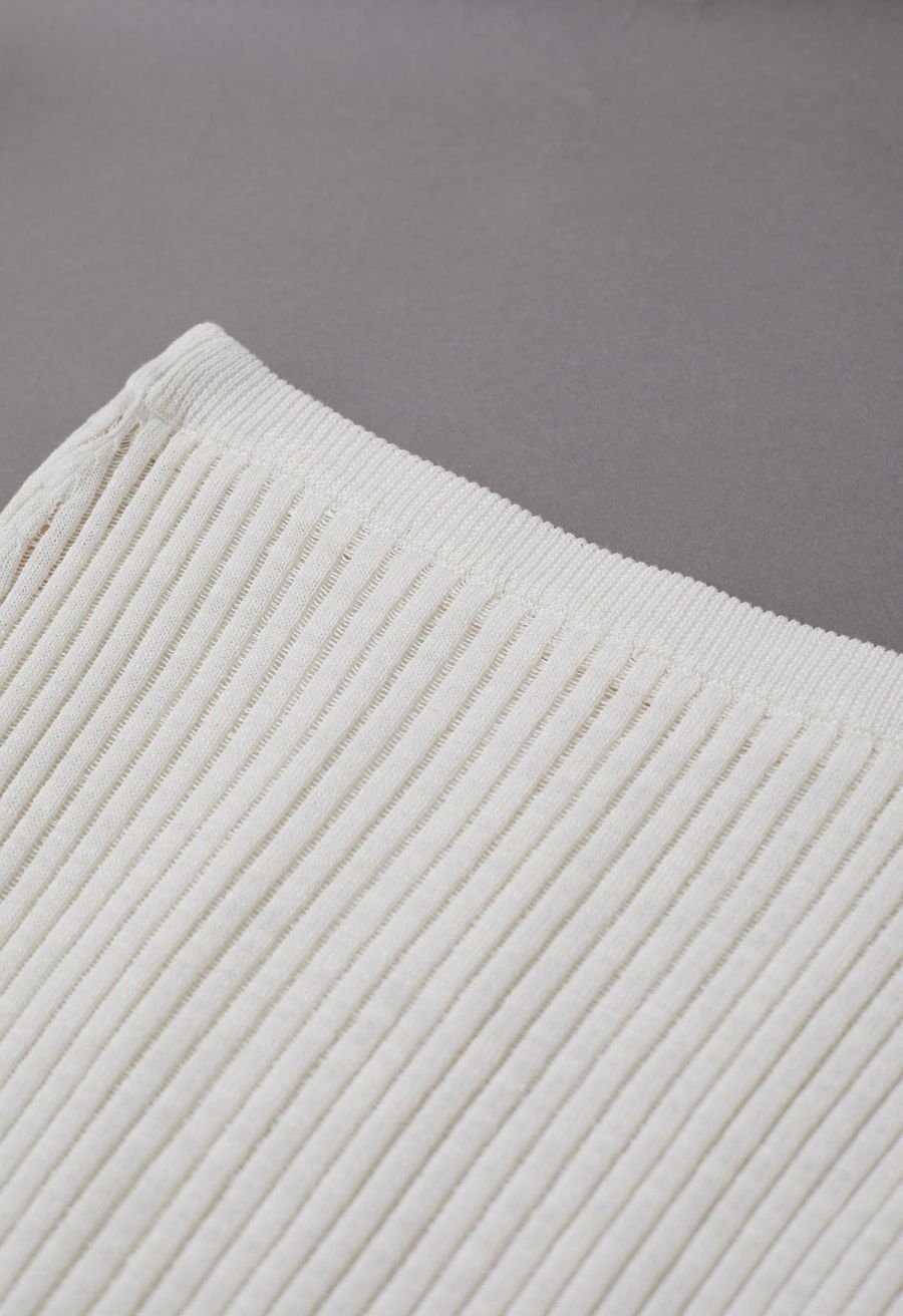 Cozy Effortless Ribbed Knit Top and Skirt Set in Ivory
