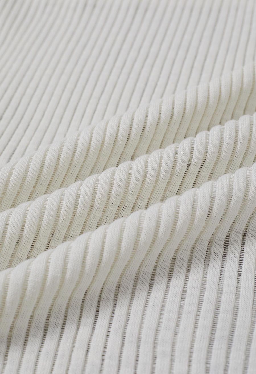 Cozy Effortless Ribbed Knit Top and Skirt Set in Ivory