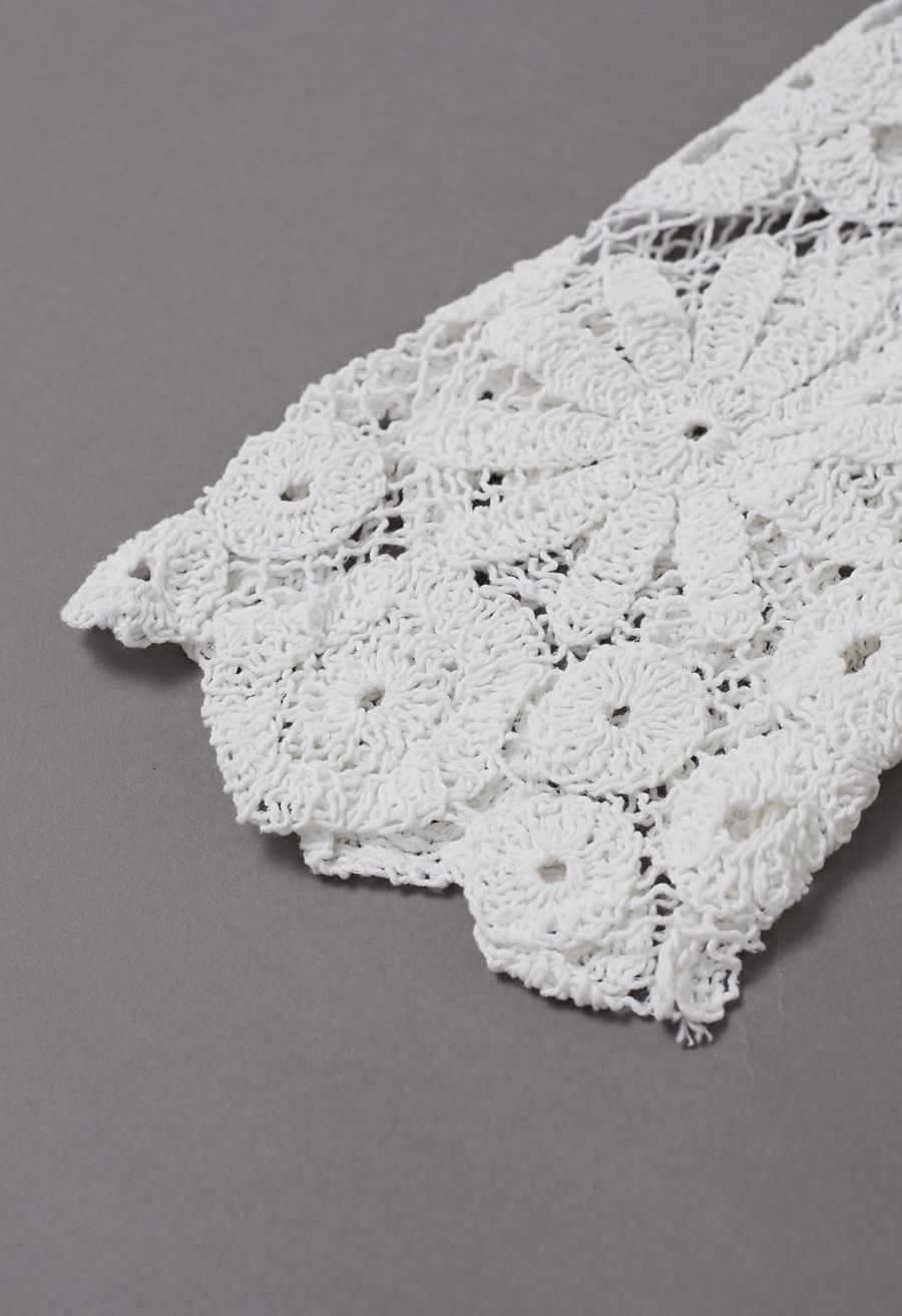 Floral Cutwork Grid Crochet Cover Up Dress in White