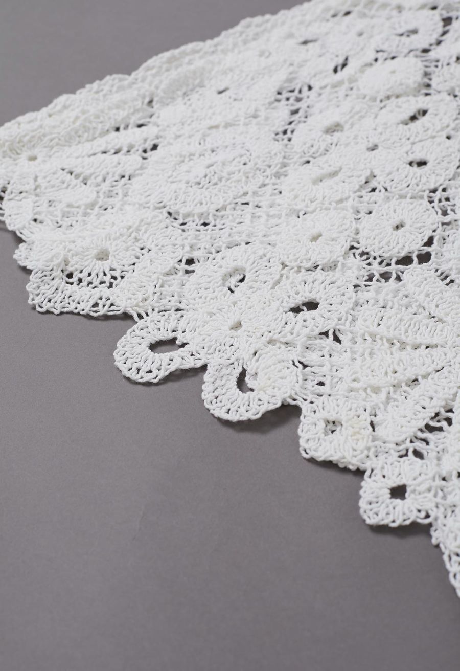 Floral Cutwork Grid Crochet Cover Up Dress in White