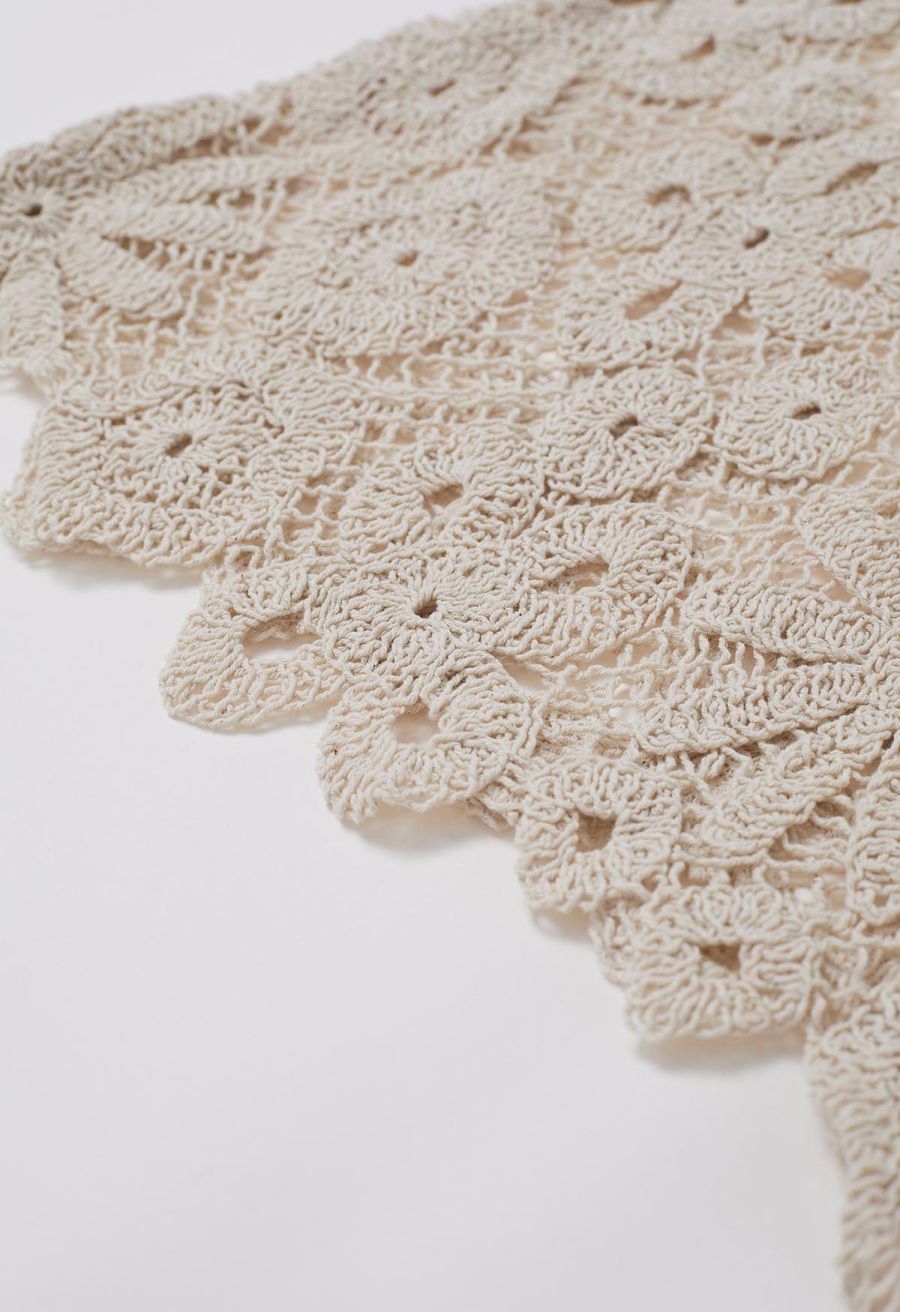 Floral Cutwork Grid Crochet Cover Up Dress in Sand