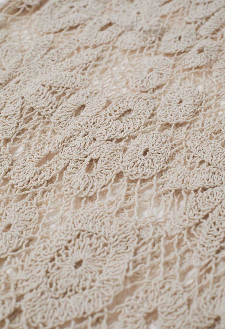 Floral Cutwork Grid Crochet Cover Up Dress in Sand