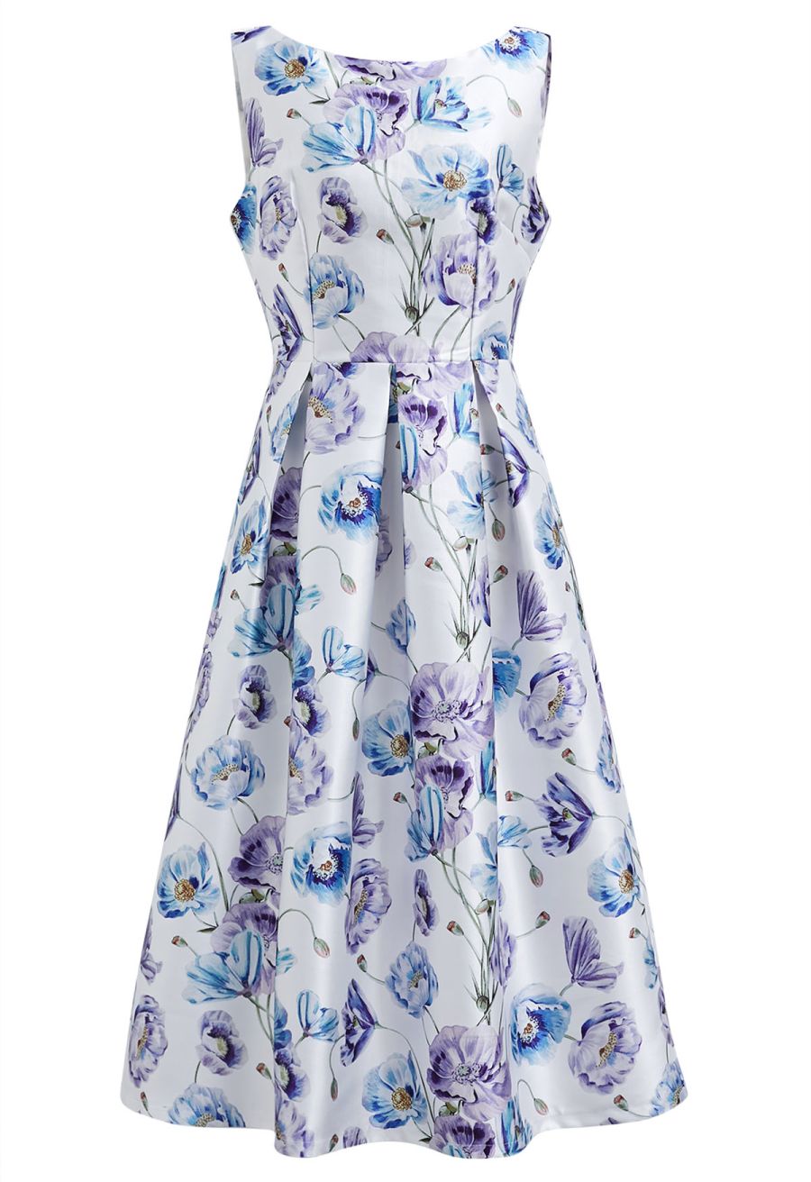 Watercolor Anemone Blossom Sleeveless Midi Dress