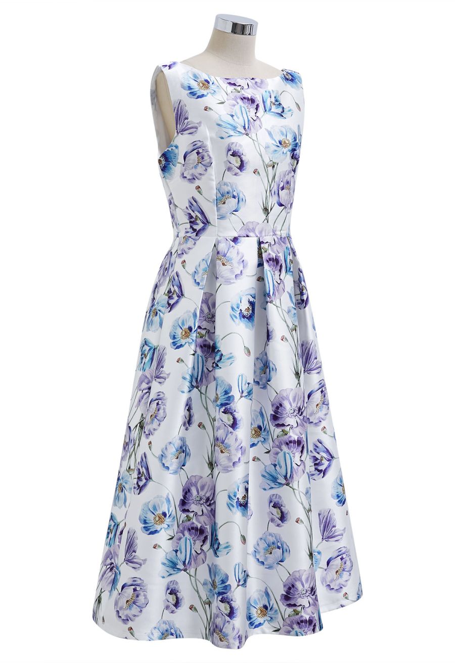 Watercolor Anemone Blossom Sleeveless Midi Dress