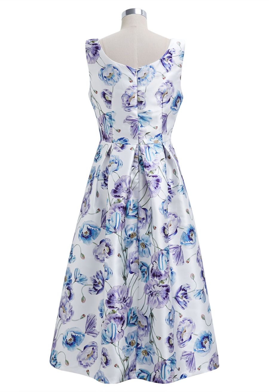Watercolor Anemone Blossom Sleeveless Midi Dress