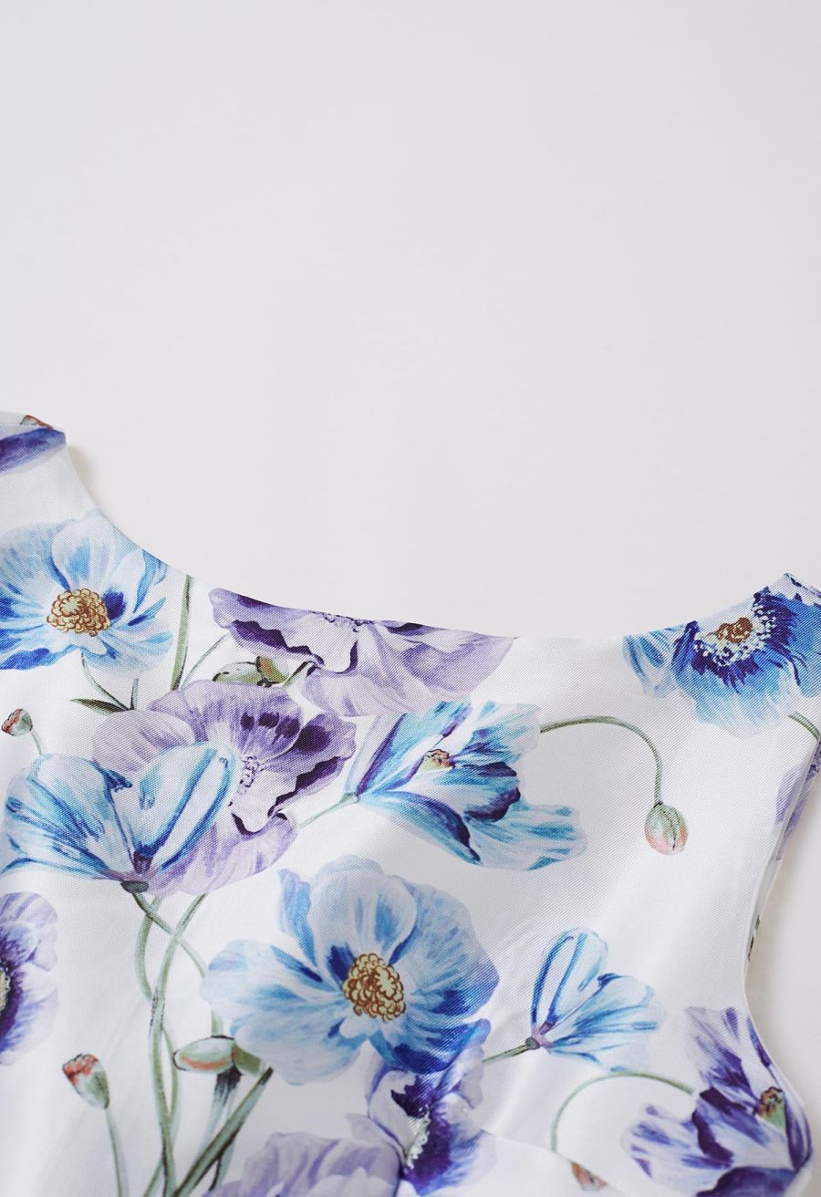 Watercolor Anemone Blossom Sleeveless Midi Dress
