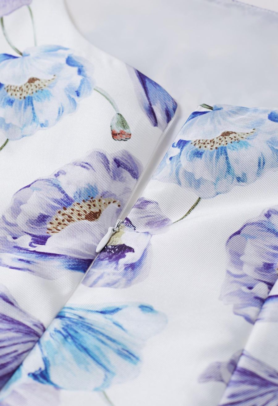 Watercolor Anemone Blossom Sleeveless Midi Dress