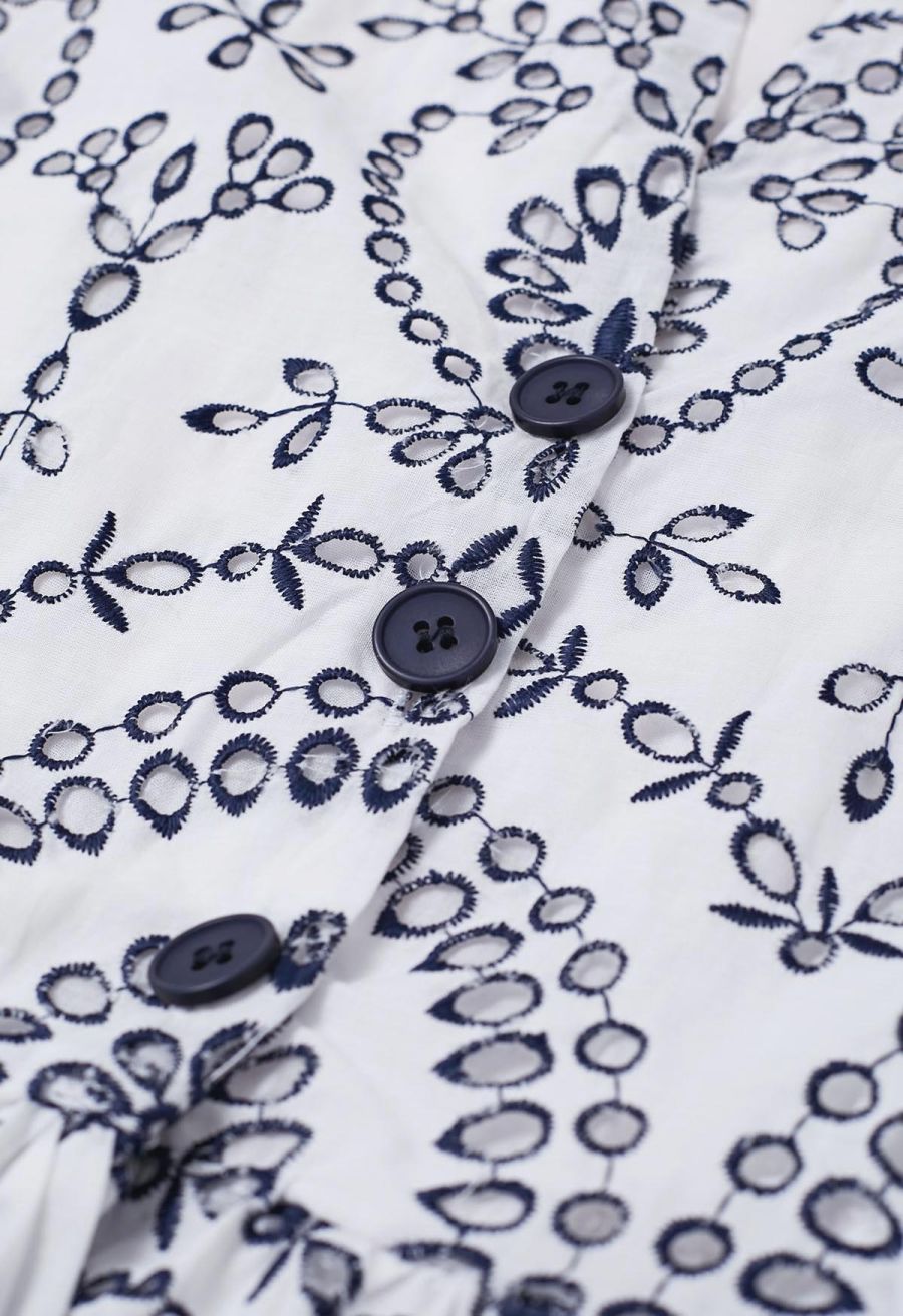 Sunny Poise Navy Embroidered Belted Midi Dress