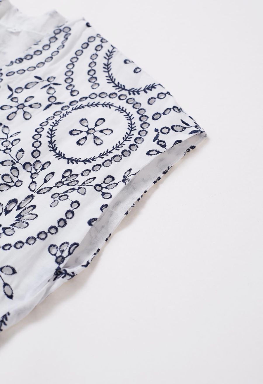 Sunny Poise Navy Embroidered Belted Midi Dress
