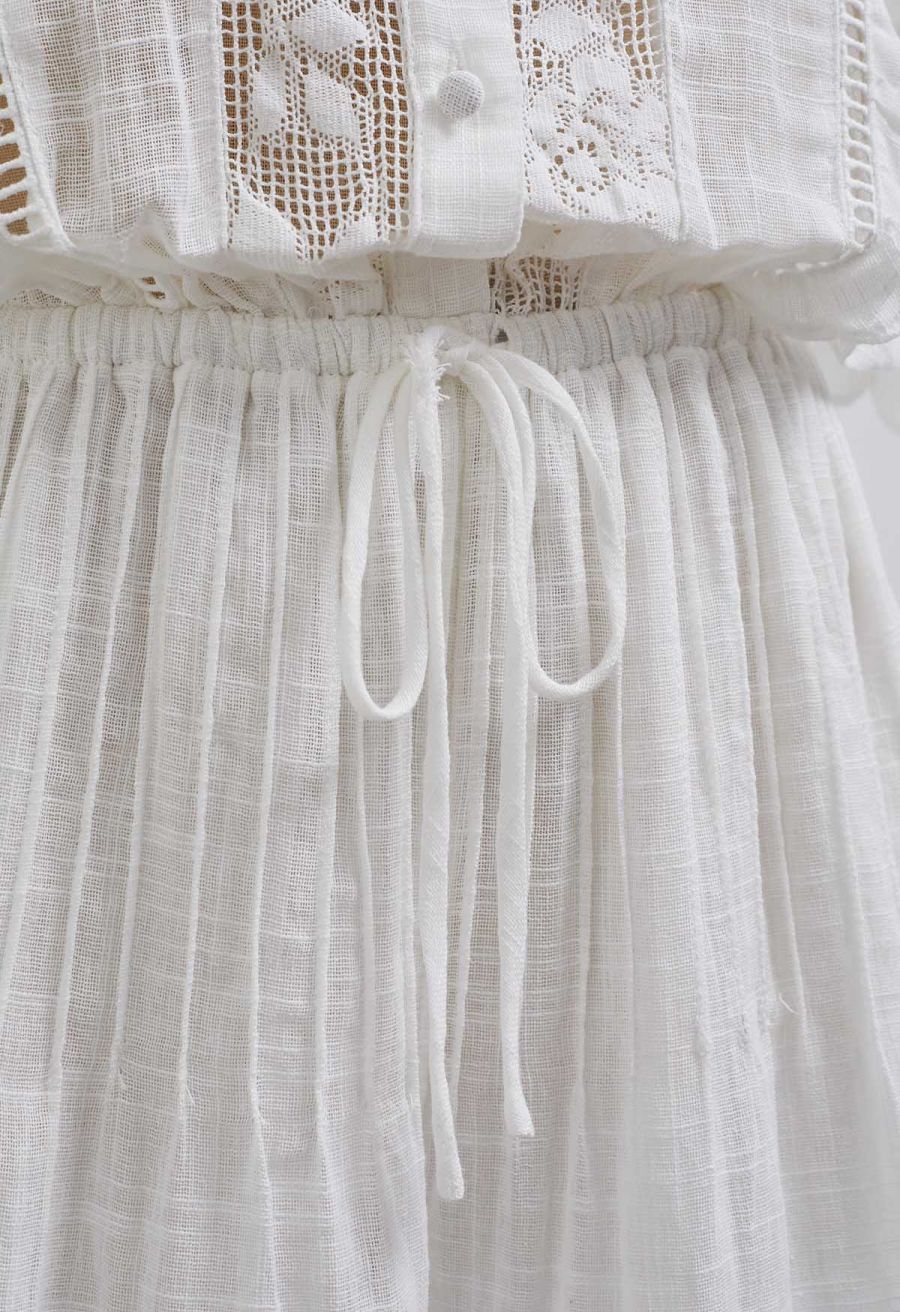 Beachy Vibes Eyelet Lace Inserted Cotton Playsuit in White