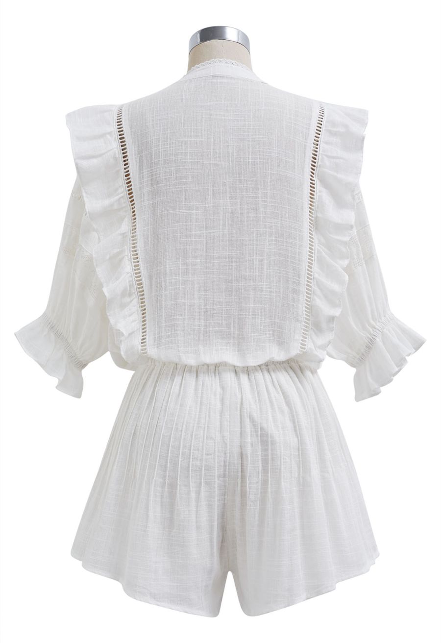 Beachy Vibes Eyelet Lace Inserted Cotton Playsuit in White
