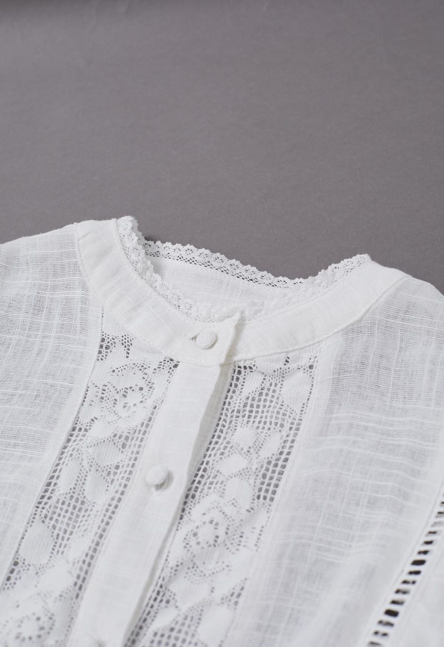 Beachy Vibes Eyelet Lace Inserted Cotton Playsuit in White