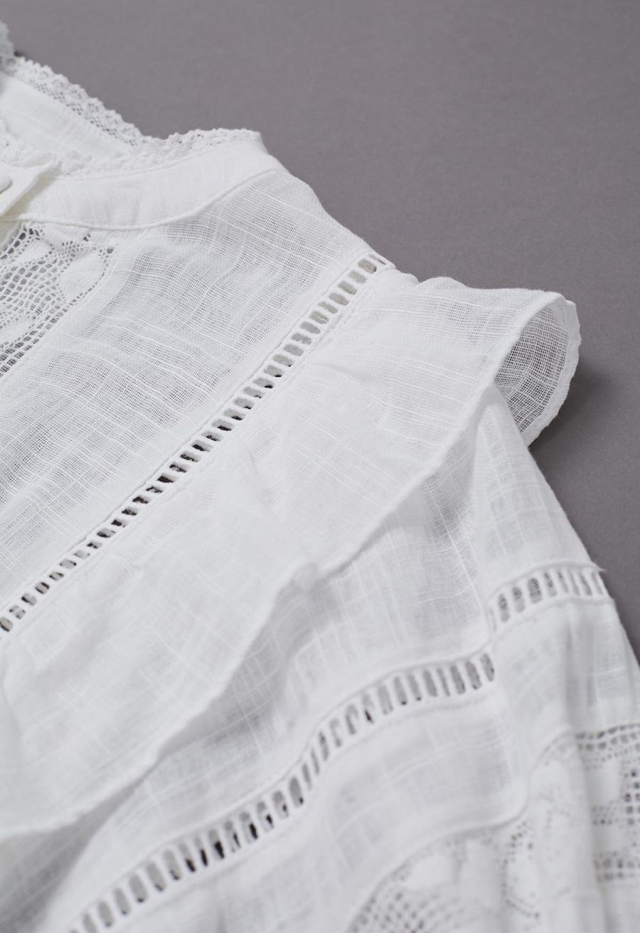 Beachy Vibes Eyelet Lace Inserted Cotton Playsuit in White