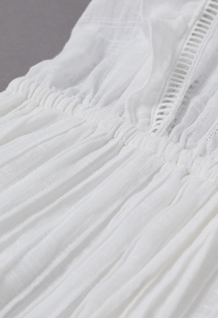 Beachy Vibes Eyelet Lace Inserted Cotton Playsuit in White