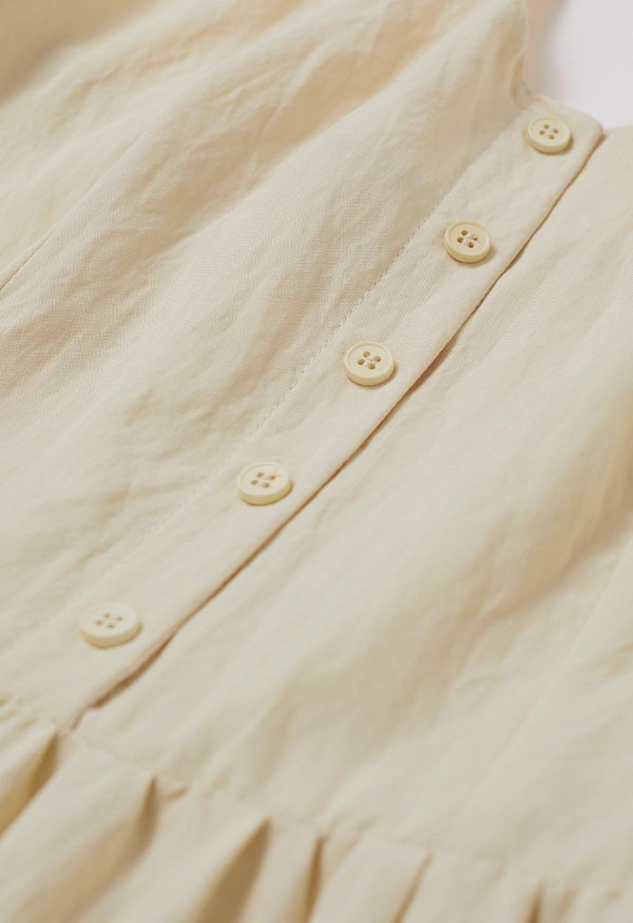 Striped Hem Self-Tie Halter Frilling Dress in Light Yellow