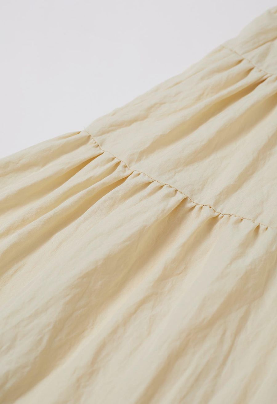 Striped Hem Self-Tie Halter Frilling Dress in Light Yellow