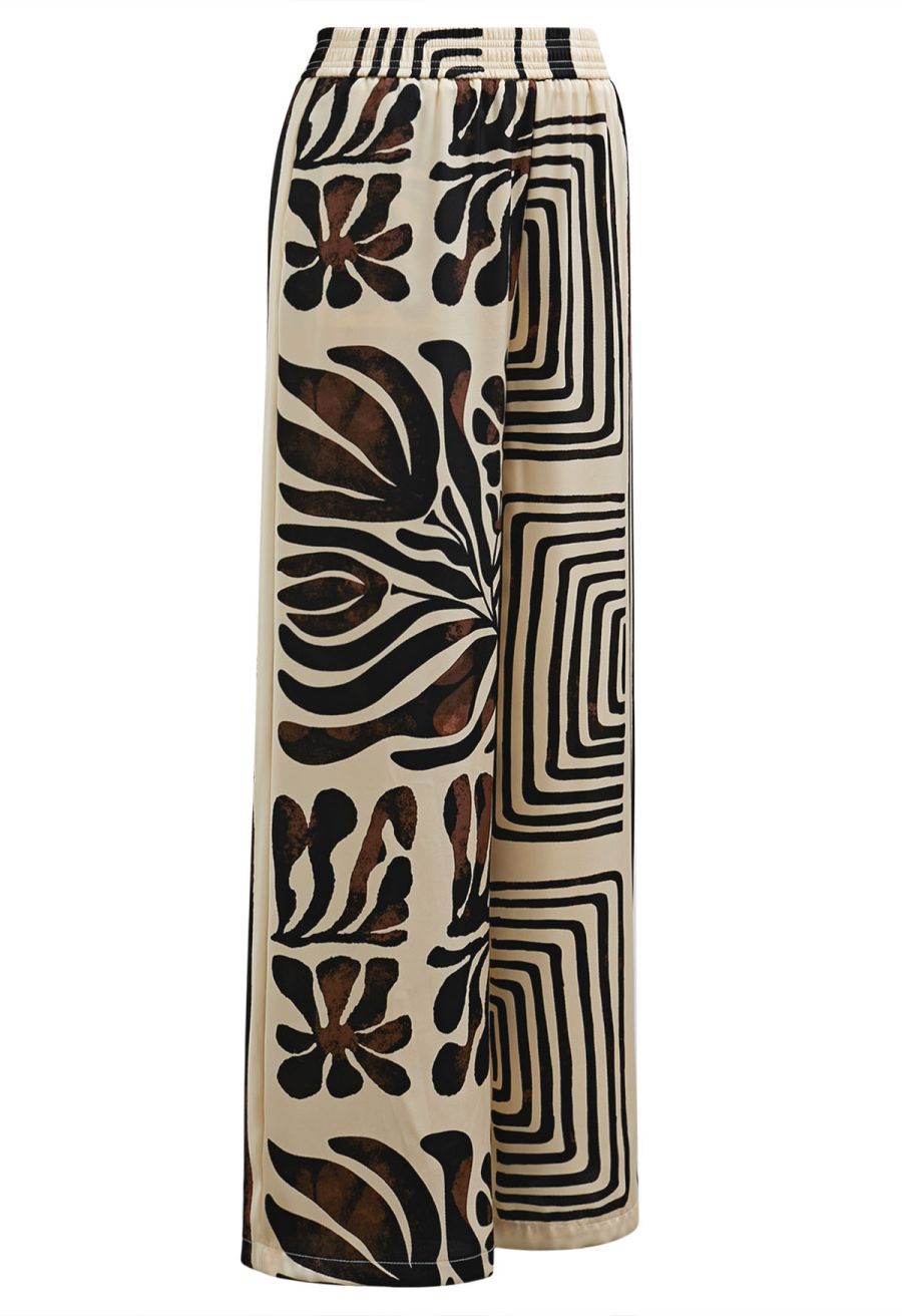 Two-Tone Exotic Tile Printed Satin Pants